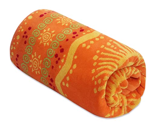 Cotton Craft Oversized Beach Towel For Two 58X68 - Pure Cotton Jacquard Velour Extra Wide Xl Beach Blanket Towel - Big & Huge Pool Bath 450 Gsm Thick Plush Super Soft Luxury - Sunshine Orange Yellow #TOP5