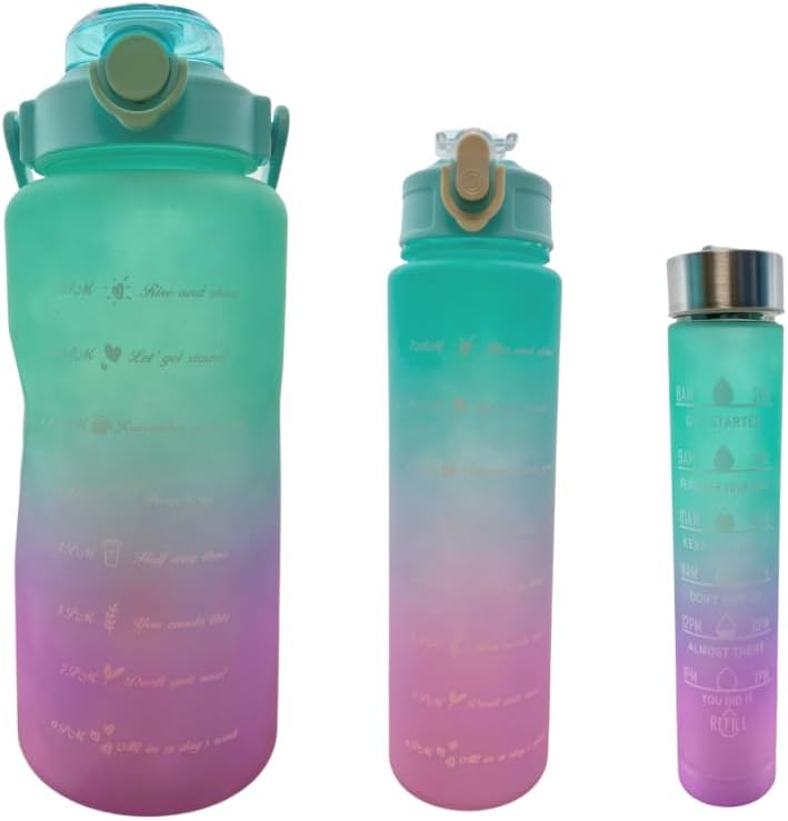 Water Bottle with Times to Drink and Straw, Motivational