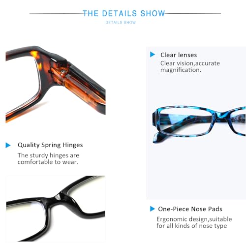 Image of Henotin 6 Pack Reading Glasses for Women, Blue Light Blocking Pattern Print Readers, Spring Hinge Computer Eyeglasses (Multi-Color-C, 0.75, x)