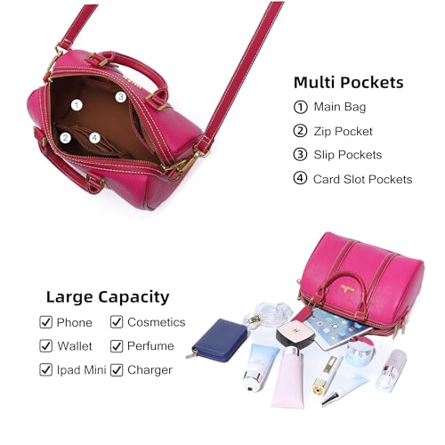 Image of Angel Kiss Women Satchel Purses and Handbags Vegan Leather Boston Barrel Bag Top Handle Shoulder Purse with Crossbody Strap | Vegan Leather
