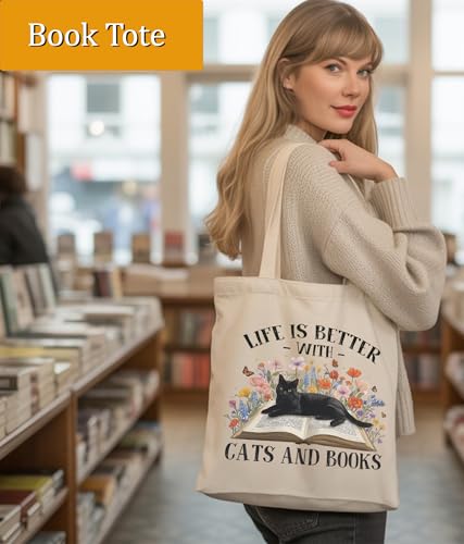 Image of Cat Gifts Tote Bag for Women Girls, Cat Lover Gifts Tote Bag for Daughter Besties, Medium Size with Inner Pocket