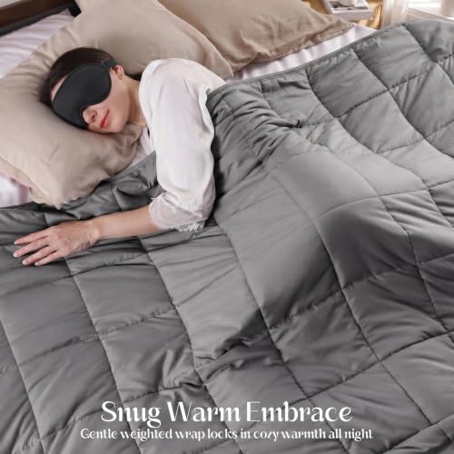 Image of Smart Queen Weighted Blanket with Sleep Mask 15lbs 48'' 72'' Twin Size, Soft Cooling Heavy Blanket for Sleeping, Breathable All Season Comfort with Premium Glass Beads,Machine Washable