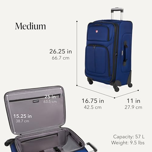 Image of SWISSGEAR Sion Softside Expandable Spinner Luggage Durable Lightweight Travel Suitcase, Blue, 3-Piece Set (Carry-On /Medium /Large)