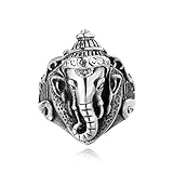 Renning Hindu Lord Ganesh Ganesha Elephant Hindu Rings for Men Stainless Steel God of Fortune Ring Jewelry Size 7-12