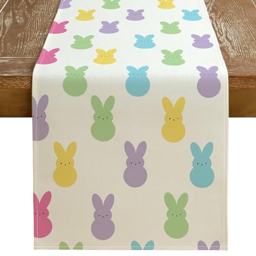 GEEORY-Easter-Table-Runner-13-x-72-Inch-Colorful-Bunny-Decorative-Farmhouse-Rustic-Holiday-Spring-Table-Decoration-for-Kitchen-Dinning-Indoor-Outdoor-Dinner-Party-Decor GEEORY Easter Table Runner 13 x 72 Inch Colorful Bunny Decorative Farmhouse Rustic Holiday Spring Table Decoration for Kitchen Dinning Indoor Outdoor Dinner Party Decor