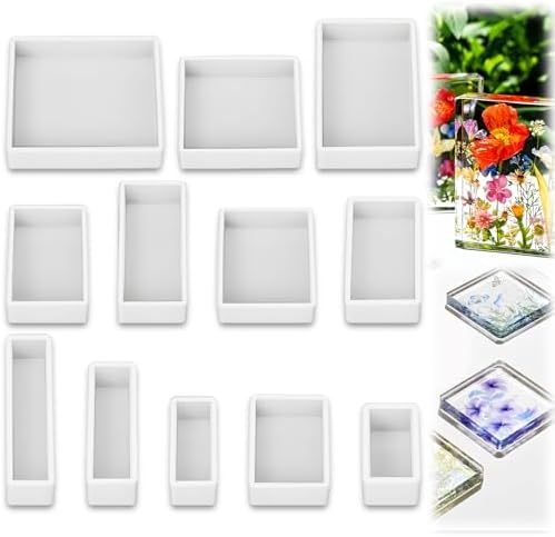 IMengjbang 12 Sizes Epoxy Resin Molds Silicone Kit, Square Rectan...