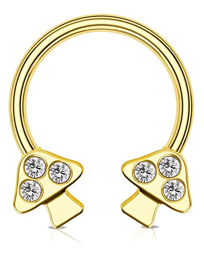 Melighting Mushroom Septum Piercing Jewelry 16G Daith Earrings 316L Surgical Steel Septum Rings Gold Horseshoe Septum Helix Earrings Cartilage Piercings Daith Conch Earrings for Women Cover