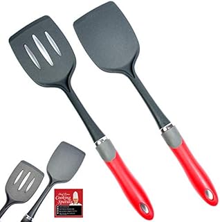 2-pc Kitchen Spatula Set -2 Yr Warranty- Non-Scratch and Non-Stick Nylon Solid & Slotted Spatulas For Enamel, Teflon, Glass And Pyrex Pots And Frying Pans