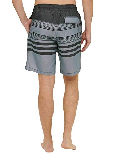 Kirkland Signature Men's Elastic Waistband Mesh Lined Swim Short Trunk (Black Melange Stripe3