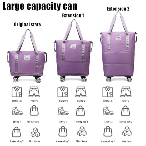 Beente Travel Bag with Wheels, Kulken Travel Bag, 2025 New Large Capacity, Foldie Expandable - Lightweight Carry (Light Grey)4