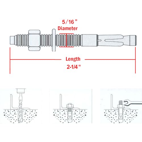 Image of 5 /16 inch X 2-1 /4 inch Concrete Anchor, 304 Stainless Wedge Anchor with Excellent Anti-Rust Performance, 304(18-8) Stainless Steel Concrete Anchors and Screws Kit (10pcs)