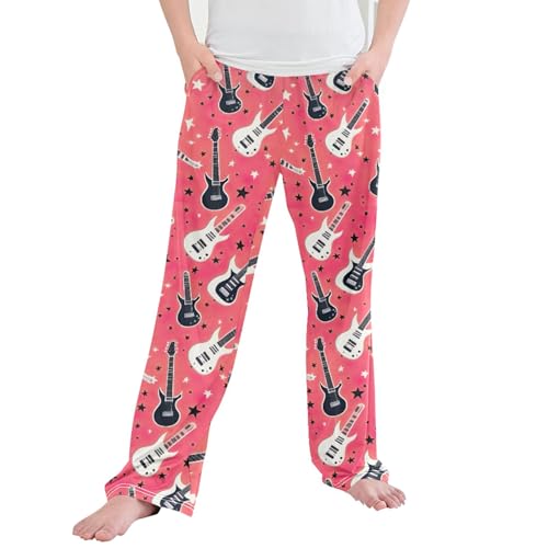 Rock and Roll Guitar Long Pajama Pants Elastic Waist PJ Bottoms with Pockets S A110361