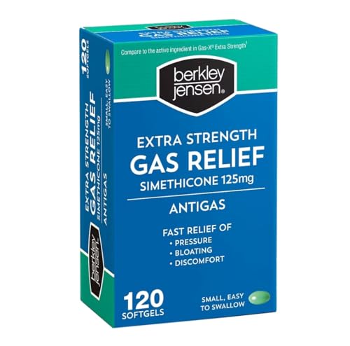 Berkley Jensen Extra Strength Gas Relief Softgels - Fast Acting and Effective Simethicone 125 Mg Softgels - Digestive Discomfort, Bloating and Gas Relief for Adults - 120 Count (Pack of 1)