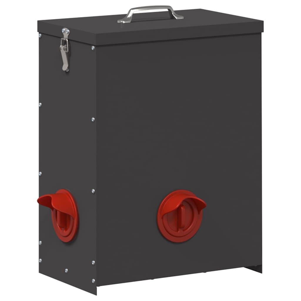 Comedero para gallinas 2 piezas de metal negro, 32,5 x 20,5 x 43 cm, gran capacidad de 25 kg con tapa bloqueable impermeable, diseño moderno para gallinero exterior, mantenimiento
