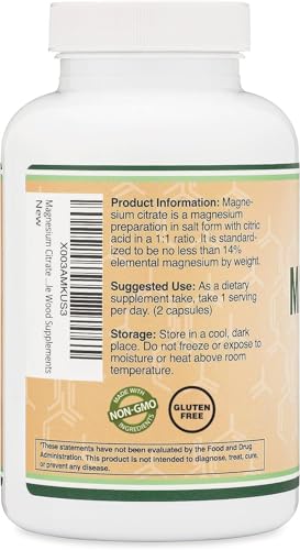 Magnesium Citrate 800mg, 180 Capsules, Digestion & Constipation Support, Vegan Safe, Non-GMO, Double Wood Supplements