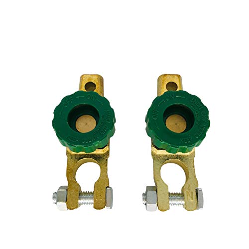 Battery Link Terminal Quick Disconnect Switch, 300A Cutoff Kill Switch for Top Post Battery Car Truck Boat Rv Auto Vehicle Parts (Plated Brass) 1 Pair (Green)