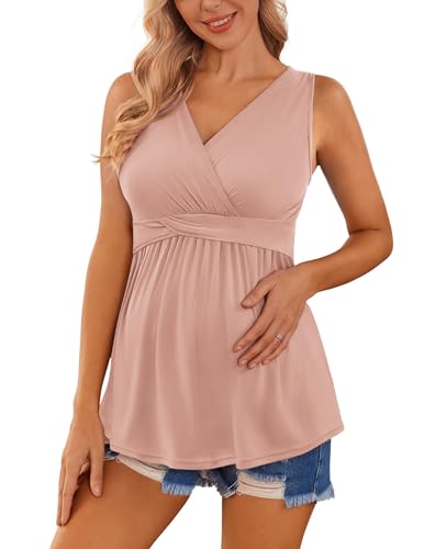 Image of Ekouaer Women's Maternity Nursing Top for Pregnancy and Postpartum, Easy Breastfeeding Tank Tee Shirts