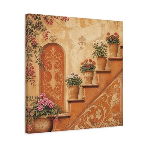 Toile florale rustique au-dessus de la console du salon chaleureux