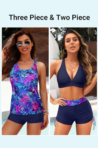 Image of Yonique 3 Piece Tankini Swimsuits for Women Swim Tank Top Bathing Suits with Boy Shorts and Bra Athletic Swimwear