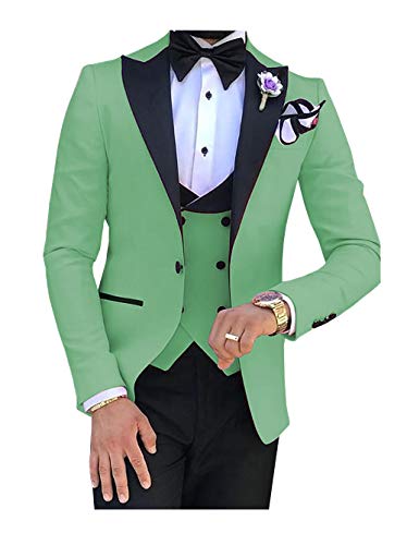 Jiaoyunshi Men Suits Slim Fit 3 Piece-Casual V Neck Peaked Collar Tuxedo Groomsmen Suit for Men Wedding Jacket Vests Pants