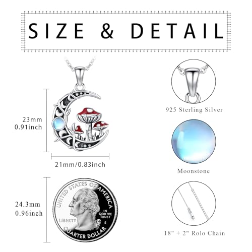 TRISHULA Moon Mushroom Necklace 925 Sterling Silver Mushroom Pendant Moon Phase Necklaces Mushroom Jewelry Gift for Women Mushroom Lover Anniversary Christmas Gift3