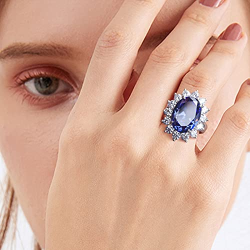 Wuziwen Blue Tanzanite Statement Rings for Women Sterling Silver Royal Gemtone Engagement Ring Oval2