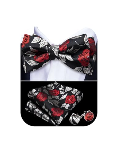 Image of YOHOWA Paisley Striped Men Bow Tie Pre-Tied Formal Adjustable Colorful Bowties Handkerchief Cufflinks Set Wedding Party