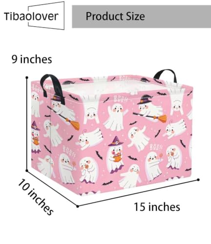 Image of Halloween Basket Cute Baskets for Kids Pumpkin Basket Rectangular Storage Bin Organizer Box Room Decor(Pink Magic Ghost)