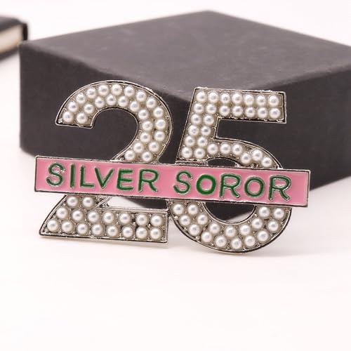 Image of Pearl Number 25 Silver Soror Pin Pink And Green Sorority Greek Letters Lady Brooch Gifts Sisterhood Jewelry