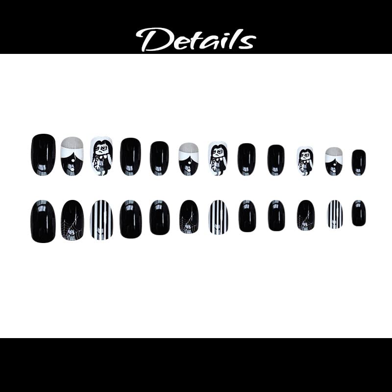 Halloween Fake Nails Short Almond Black Spider Web Press on Nails Full Cover Stick on Nails with Designs Acrylic Nails for Women Girls
