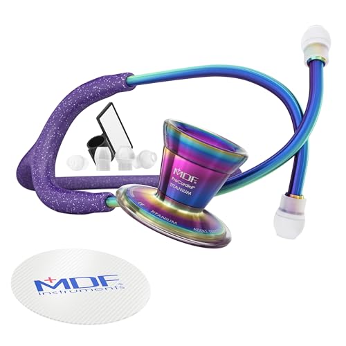Image of MDF Instruments ProCardial Cardiology Stethoscope, Limited Edition Mprints, Lightweight Titanium, Adult, Dual Head, Purple Glitter Tube, Kaleidoscope Chestpiece-Headset, MDF797TGL08KL