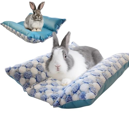 Comfisit 17x15in Waterproof & Reversible Rabbit Bed, Washable and Thickened Bunny Bed, Soft Fleece Pet Mat for Bunnies, Cats, Dogs & Small Pets (Blue)