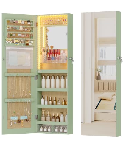 Image of Vlsrka LED Mirror Jewelry Cabinet, Over Door /Wall Mounted Jewelry Organizer