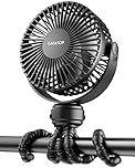 gaiatop Mini Portable Pram Fan, Rechargeable Small Clip on Fan for Stroller, Detachable 3 Speed 360° Rotate Flexible Tripod Handheld Desk Cooling for Car Seat Crib Treadmill Travel Black
