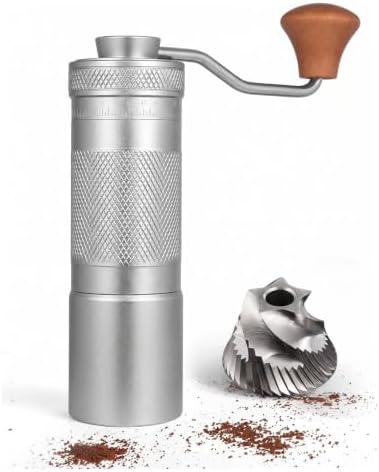Manual Coffee Grinder Portable Hand Coffee Bean Mill with 50 Adjustable Grind Settings, Stainless Steel Conical Burr, Wooden Crank Handle for Travel Camping Home Espresso Pour Over Coffee