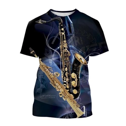 T-shirt 3D imprimé saxophone respirant et léger pour l'été streetwear