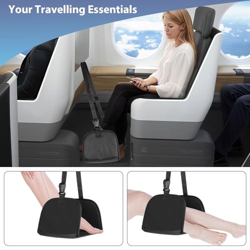 Reposapiés de Avión Extraíble de Franela, Portátil Hamaca de Pies para Avion Ajustable, Hamaca Plegable para Colgar con Tapones/Máscara para Los Ojos, Accesorios de Viaje para Avión/Oficina/Residencia - imagen 2