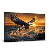 CXHOSTENT Adler-Leinwandbild Vogelbilder Wildtier-Gemälde Druck Weißkopfseeadler Bild wilde Naturlandschaft Wohnzimmer-/Büro-Dekor gerahmt (40L x 60B cm)