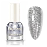 Silver Glitter Nail Polish,Quick Dry Sparkle Nail Varnish,Silver Diamond Long Lasting Glitter Nail Colour,Chip Resistant High Gloss Finish, No UV Lamp Required, Perfect for Beginner Party