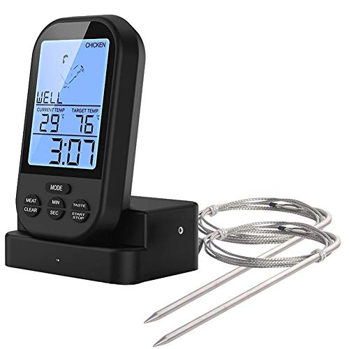 EAAGD Wireless Digital Meat Thermometer - Remote BBQ Kitchen Cooking Thermometer for Oven Grill Smoker with Timer-Included 2 Food Probe
