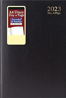 2023 Diary A4 Diary Week to View BLACK | Page A Day | Desk Diary | Hard Backed with Metal Edges for Home and Office Use Etc (DAY A PAGE)