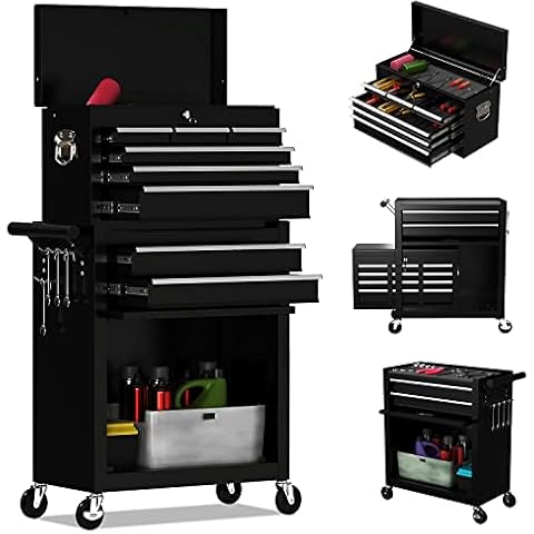 DUSACOM 8-Drawer High Capacity Rolling Tool Chest, Removable Cabinet Storage Tool Box with Wheels and Drawers, Detachable Toolbox with Lock for Workshop Mechanics Garage (Black) Cover