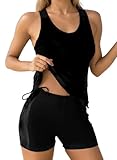 Dokotoo Women's Tankini Sets Two Piece Tops with Shorts Swimsuits for Women Bathing Suits Floral Printed Beach Vacation Clothes Tummy Control Swimwear Womens Swimsuit Black M