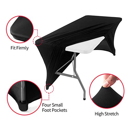 Image of Peomeise 8FT Spandex Table Cover Rectangular Stretch Spandex Tablecloth (Black,8FT)