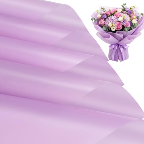 woric 25 Sheets Light Purple Flower Bouquet Wrapping Paper Waterproof Floral Wrapping Paper for Florist Supplies Wedding Birthday Party Favor Gift Wrapping Graduation Crafts