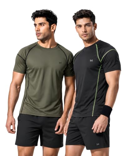 Image of White Moon Gym T Shirts for Men Workout Activewear Solid Quick Dry Sports Tshirt for man Breathable Lightweight Half Sleeve Regular Fit Round Neck Running Boys T Shirt Combo Pack of 2