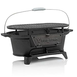 BBQ-Toro Hibachi Style Gietijzeren grillpan met grillrooster, 50 x 25 x 23 cm, houtskool campinggrill
