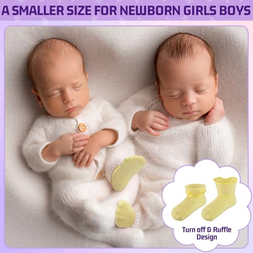 Toulite 12 Pairs Baby Ruffle Ankle Socksturn Cuff Cotton Girls and Boys Non-slip Warm Socks4