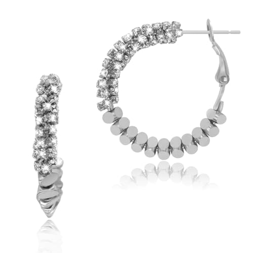 JECEIKA Silver Hoop Earrings for Women Chunky Trendy 14K Gold Plated Gold/Silver Statement Earring Diamond Lightweight Hypoallergenic Earrings for Girls Gold Jewelry Birthday Gifts（Hoop-1002-Silver）