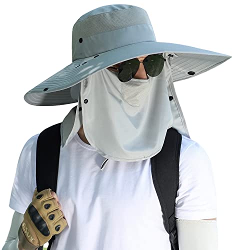 Image of Women Wide Brim Face Mask Sun Hat Detachable Neck Face Flap Ponytail UV Protection Visor Hat Garden Fishing Hiking